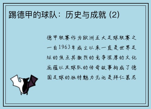 踢德甲的球队：历史与成就 (2)